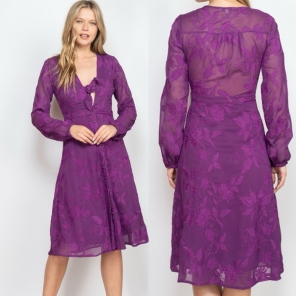 Boho Purple Lace Dress with Floral Embroidery SZ M NWT